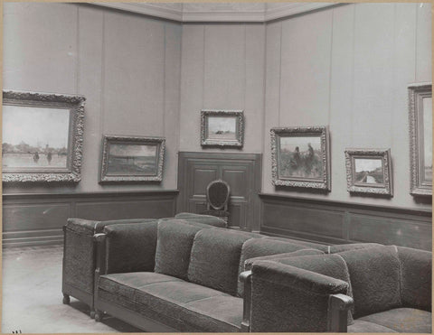 Room with paintings of seascapes and rivers, c. 1910 - c. 1930 Canvas Print