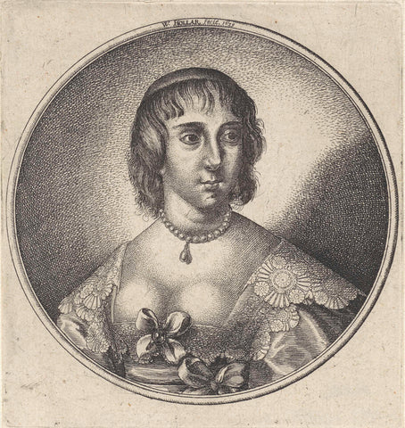 Woman with low cleavage, decorated with bow, Wenceslaus Hollar, 1639 Canvas Print