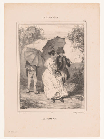 Wandelaars met parasol, Paul Gavarni, 1839 Canvas Print