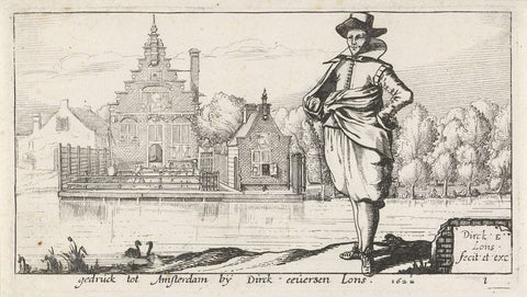 Man in cape in front of a mansion, Dirk Eversen Lons, 1622 Canvas Print