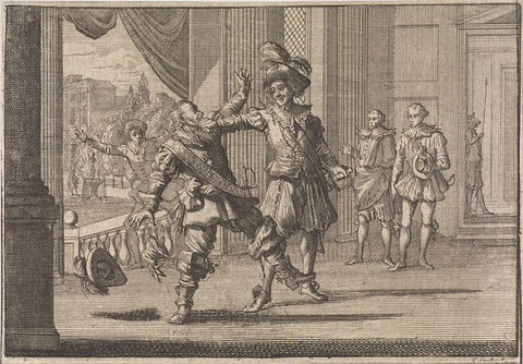 Count Louis de Bourbon-Soissons punches Marshal Ferté-Senneterre after his proposal of marriage to the Duchess of Aiguillon, 1641, Caspar Luyken, 1701 Canvas Print