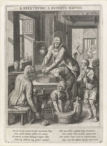 Care of children by Saint Erentrude, Raphaël Sadeler (I), 1615 Canvas Print