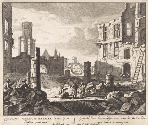 Ruins in the Rue des Bouchers in Brussels, 1695, Pieter Schenk (I), 1695 - 1711 Canvas Print