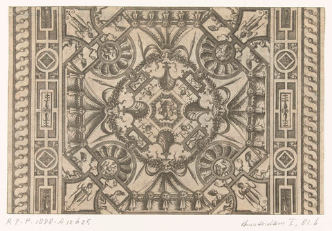 Ceiling, with a Medusa head in the middle, Pieter van der Heyden, 1566 Canvas Print