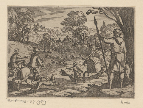 Hunting rabbits with males hunting rabbits from the bushes, Antonio Tempesta, 1598 Canvas Print