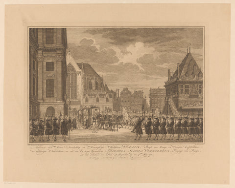 Arrival of Willem V and Wilhelmina van Prussia at the Town Hall on Dam Square, 1768, Reinier Vinkeles (I), 1772 Canvas Print