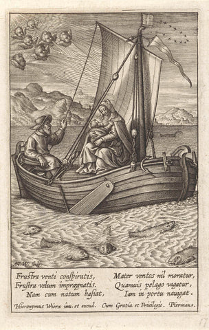 Flight to Egypt by boat, Antonie Wierix (III), 1606 - before 1619 Canvas Print