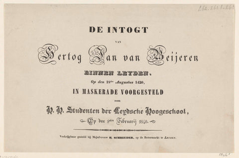 Title page for the print series, Miss H. Schreuder, 1840 Canvas Print