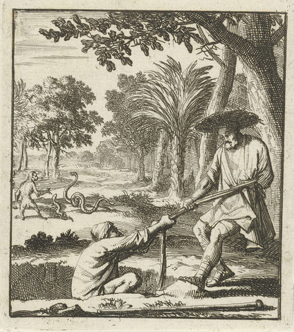 Reiziger saves a man from a pit, Jan Luyken, 1693 Canvas Print