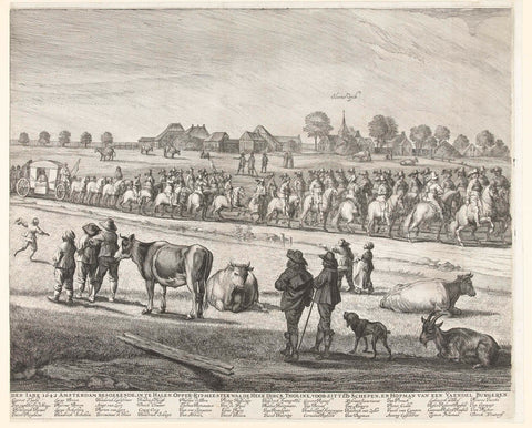 Procession of the shooters along the Haarlemmertrekvaart at the entrance of Queen Henrietta Maria in Amsterdam, 1642 (middle magazine), Pieter Nolpe, 1642 Canvas Print