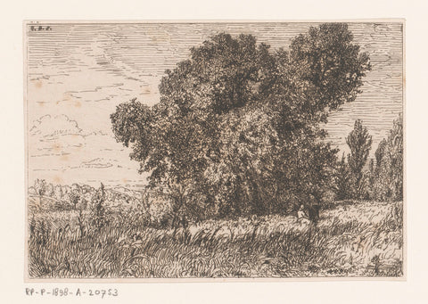 Landscape with two figures near a tree, Charles Emile Jacque, 1844 Canvas Print