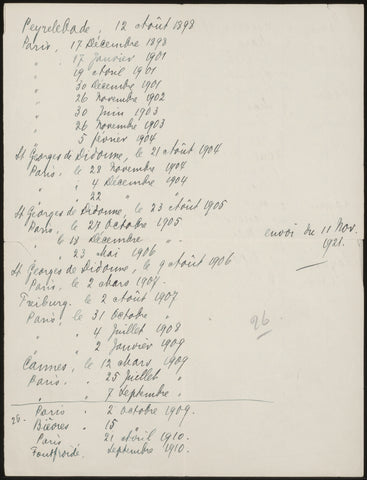 Overview (incomplete) of letters received from Odilon Redon in the period 1898-1916, Andries Bonger, in or after 1898 - 1936 Canvas Print