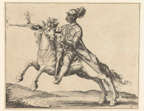 Horseman firing a shot with a pistol, Jacob de Gheyn (II) (workshop of), 1599 Canvas Print