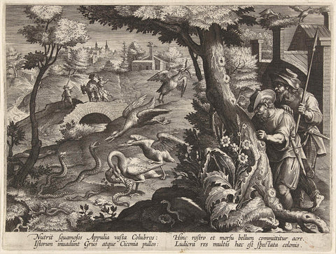 Storks catching snakes, Jan Collaert (II), 1594 - 1598 Canvas Print