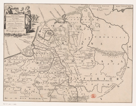 Historical map of the Netherlands with the areas of the Batavians and Frisians, Jan Luyken, 1725 Canvas Print