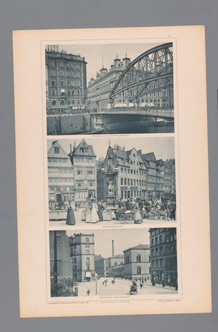 Three views of Hamburg, depicted the Dovenhof and the Kornhausbrücke, the Messbergplein, the Johanneum and Speersort, Wilhelm Dreesen, 1894 Canvas Print