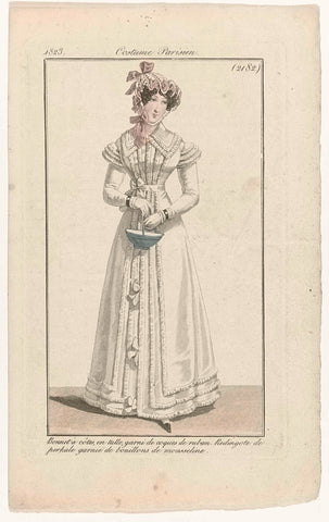 Journal des Dames et des Modes, Costume Parisien, 1823, (2182): Bonnet à côtes (...), anonymous, 1823 Canvas Print