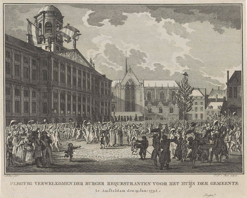 Released citizen deputation welcomed on dam square, 1795, Jan Lucas van der Beek, 1795 Canvas Print