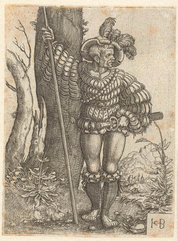 Standing halberdier by tree, Jacob Binck, 1510 - 1569 Canvas Print