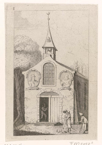 Church with portraits of Calvin and Luther, anonymous, 1787 - 1790 Canvas Print