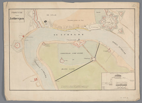 Plan of the Scheldt for Antwerp with the location of the forts, during the siege of the Citadel, 1832, anonymous, Johannes Paulus Houtman, 1832 - 1833 Canvas Print