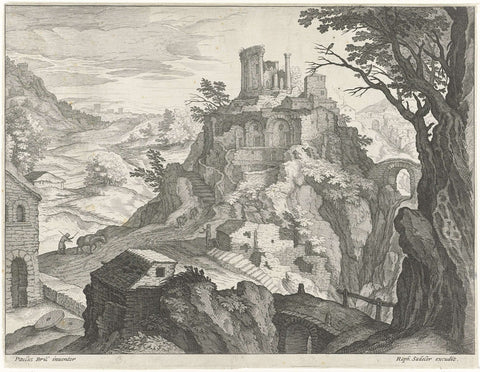 Landscape with the temple of Vesta in Tivoli, Raphaël Sadeler (I) (attributed to), 1570 - 1632 Canvas Print