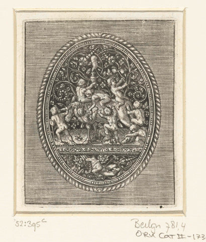 Oval medallion with children playing with donkey, Antoine Jacquard, 1610 - 1615 Canvas Print