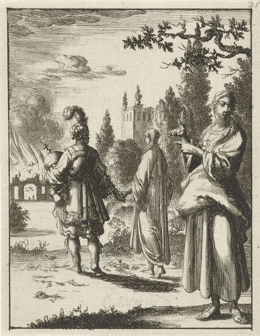 Woman points to the Soul and the Flesh that walk hand in hand, Jan Luyken, 1687 Canvas Print