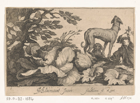 Plants, dogs and a man, Frederick Bloemaert, after 1635 Canvas Print