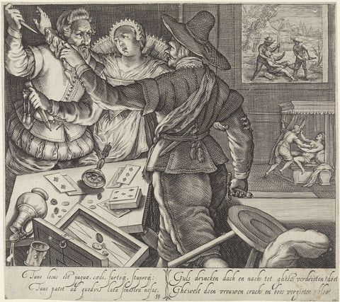 Card-players Fighting with Weapons Drawn, Jacob Matham, 1619 - 1625 Canvas Print