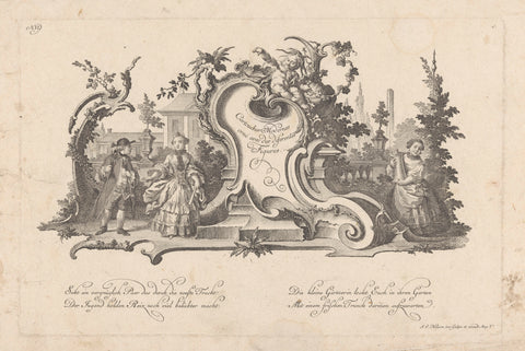 Cartouche with three figures, Johann Esaias Nilson, 1731 - 1788 Canvas Print