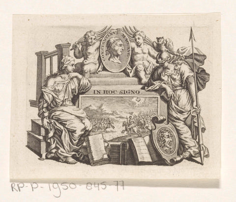 Vignette with sitting woman and Minerva, anonymous, 1725 Canvas Print