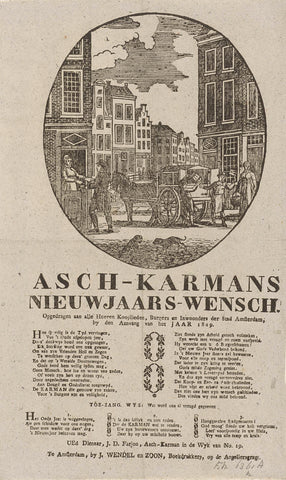 New Year's wish of the Amsterdam ash cartmen for the year 1829, anonymous, 1828 - 1829 Canvas Print