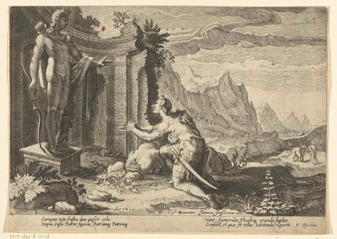 Cadmus asks the oracle of Delphi what he has to do now that he has not been able to find his sister Europe, Hendrick Goltzius (workshop or), 1615 Canvas Print