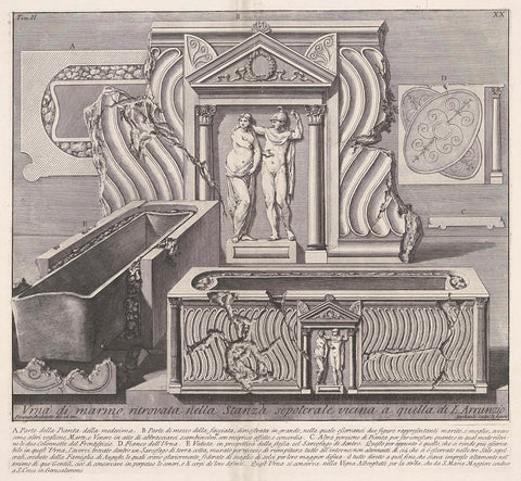 Sarcofaag, Giovanni Battista Piranesi, c. 1756 - c. 1757 Canvas Print