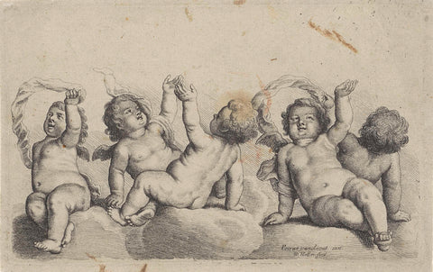 Five cherubim sitting on clouds, Wenceslaus Hollar, 1646 Canvas Print