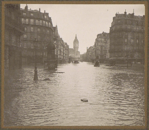 Flooded street in Paris, in the background le Tour de l'Horloge, G. Dangereux, 1910 Canvas Print