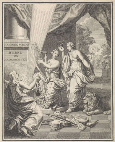 Two allegorical figures with a woman with an incense vessel, Frederik Ottens, 1726 Canvas Print