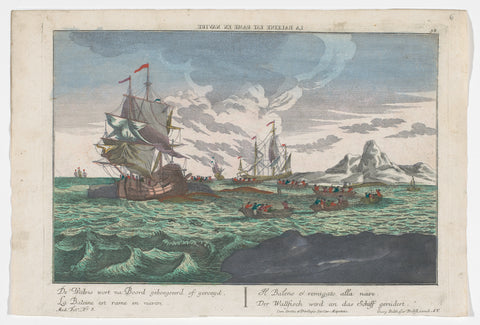 View of the rowing of the whales to the ships, Georg Balthasar Probst, 1742 - 1801 Canvas Print