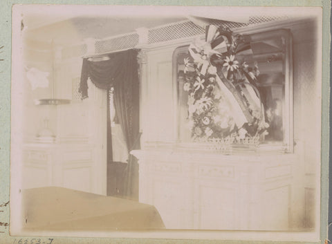 Wreath of flowers with ribbon on board the Hr. Ms. Gelderland, anonymous, 1900 Canvas Print