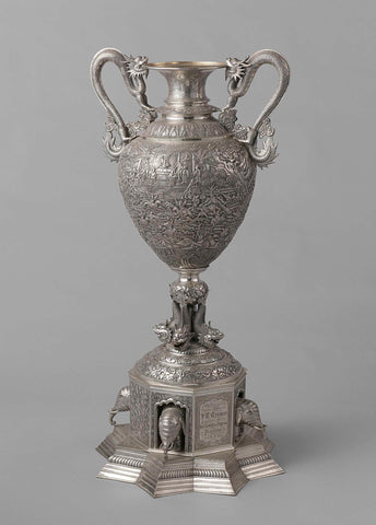 Silver table centrepiece with Chinese scenes, anonymous, c. 1880 - 1883 Canvas Print