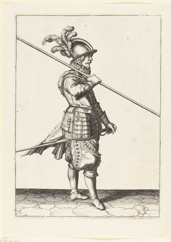 Soldier carrying his skewer on his right shoulder, the tip tilted towards the ground, Jacob de Gheyn (II) (workshop or), 1597 - 1607 Canvas Print