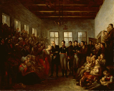 The Prince of Orange Visititing Flood Victims at the Almoners Orphanage, Amsterdam, on 14 February 1825, Mattheus Ignatius van Bree, 1825 Canvas Print