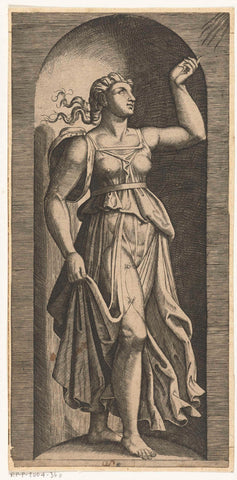 Woman as personification of Hope (Fides) with upwardly stored eyes standing in niche, Marcantonio Raimondi, 1510 - 1575 Canvas Print