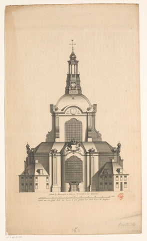 Front view of a dome church for the Botermarkt in Amsterdam, Joost van Sassen, 1736 Canvas Print