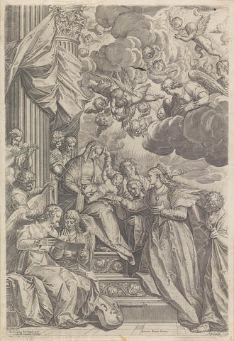 Mystical marriage of Saint Catherine, Agostino Carracci, 1582 Canvas Print