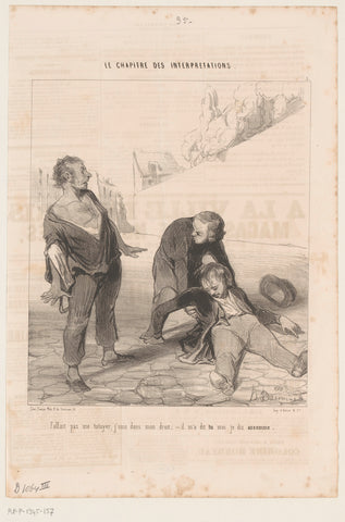 Man has beaten other man knockout, Honoré Daumier, 1843 Canvas Print