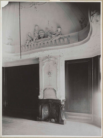 Room with mantelpiece and part of a ceiling with the four seasons, c. 1930 - c. 1960 Canvas Print