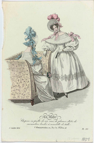 La Mode, 5 July 1834, Pl. 385 : Chapeau en paille de riz (...), Georges Jacques Gatine, 1834 Canvas Print