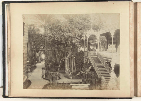 Courtyard and garden of Hotel du Nil in Egypt., Pascal Sébah, c. 1895 Canvas Print